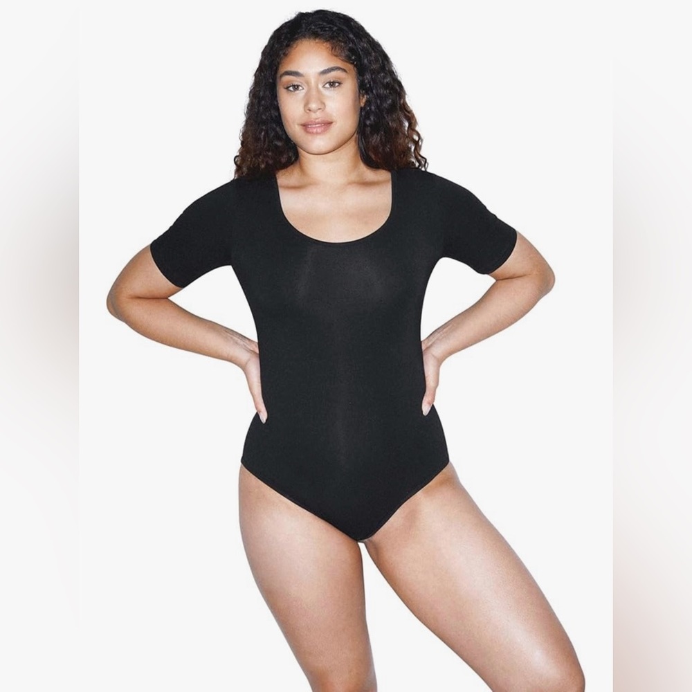 American Apparel Women’s Short Sleeve Scoop Neck Bodysuit, Black, Size S